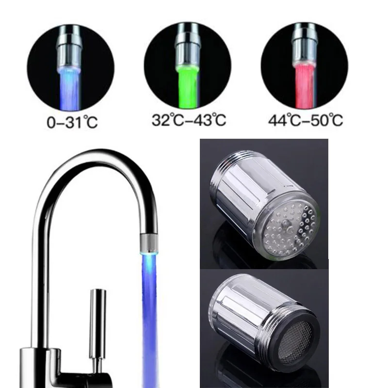 

LED Tap Nozzle Faucet Shower Temperature Sensitive 3 Color Light Kitchen Faucet Spouts Water Saving Faucet Aerator Bathroom
