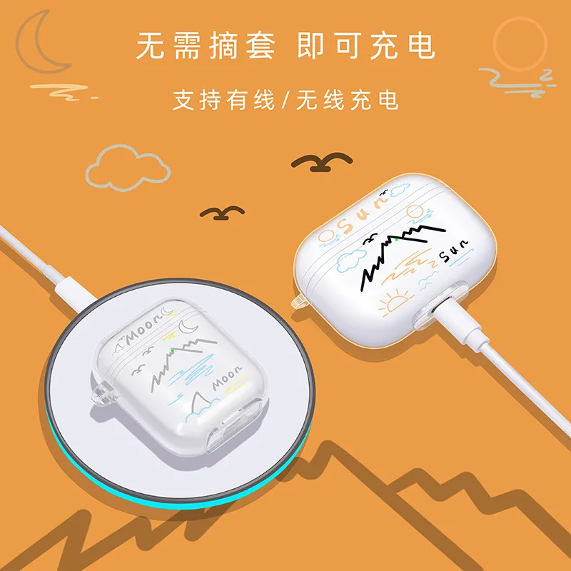 

Чехол для наушников для AirPods Pro, аксессуары для наушников, защитный чехол для AirPods 1, 2, 3 с брелоком, солнце и луна