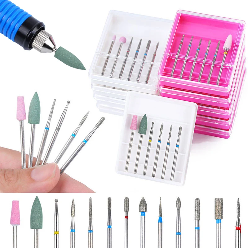 6pcs Ceramic Diamond Nail Drill Set Milling Cutter for Manicure Rotary Burr Clean Bits Electric Machine Polishing Accessory Kits - купить по