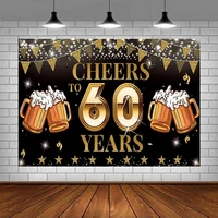 Photography Backdrop Banner Cheers To 60 Years Beer Decor for Men Women 60th Anniversary Party Black Gold Background Party