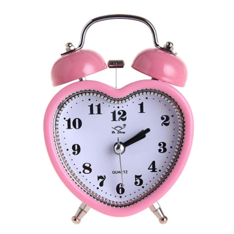 Square Heart Shape Bell Alarm Clock No Ticking Twin Bell Ala