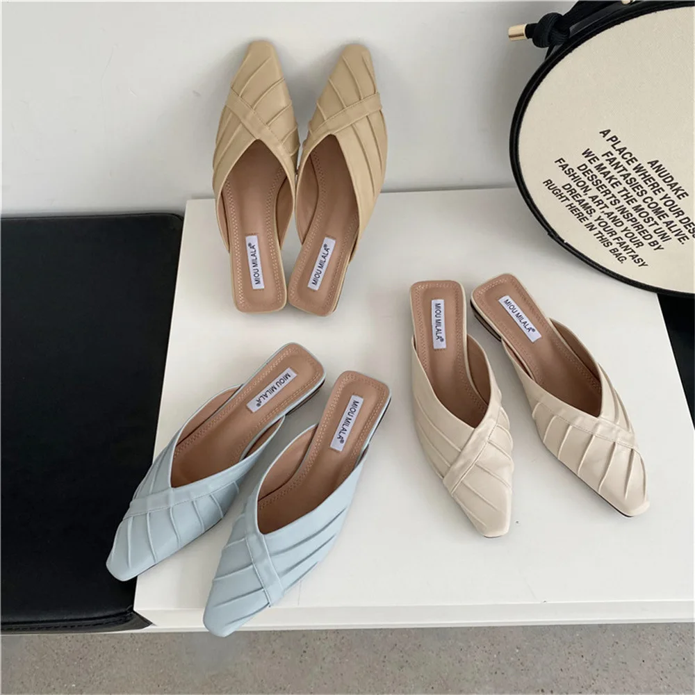 

Женские босоножки на танкетке, повседневные сандалии с острым носком, на плоской подошве, летние туфли, 2022