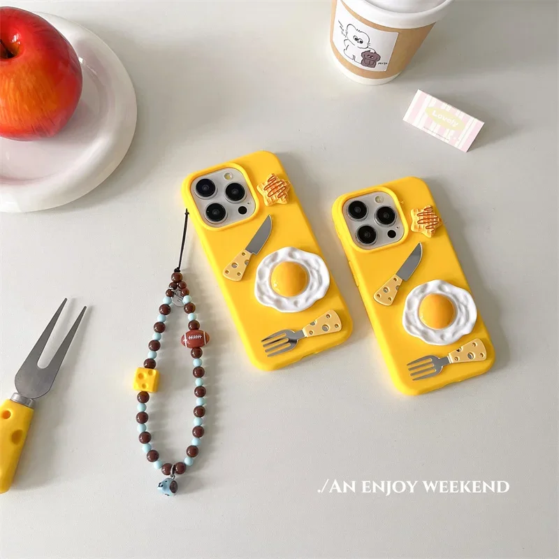 Корейский Веселый Чехол для омлета и столовых приборов iPhone X S Max 11 12 13 14 15 Pro с