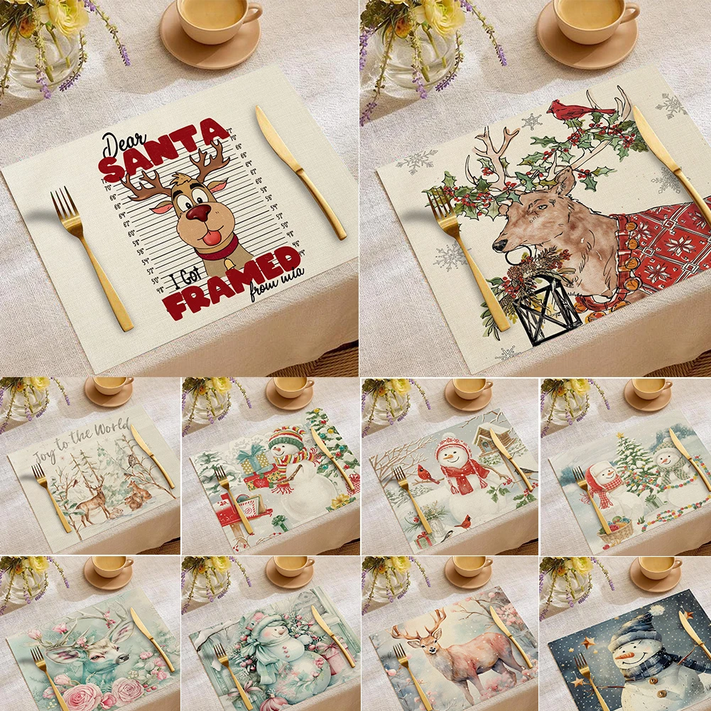 Christmas Tree Woven Placemats-100% Polyester Rectangular Machine Washable Water Resistant Durable Kitchen &amp Dining Table Mats