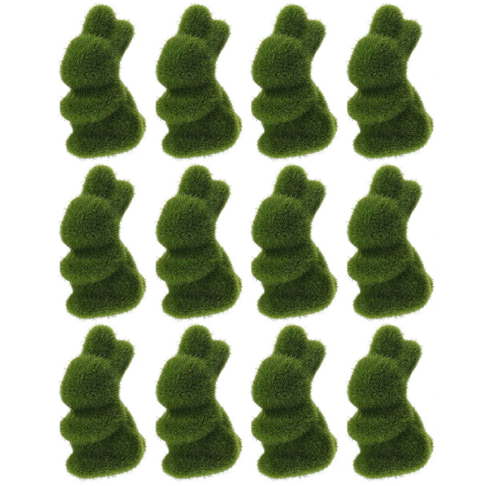 12 Pcs Glass Table Dining Artificial Moss Bunny Rabbit Ornament Easter Rabbit Artificial Moss Animal Easter Bunny Figurines