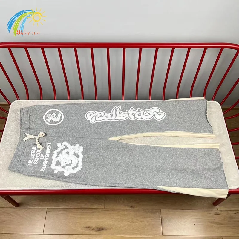 

Мужские и женские повседневные свободные спортивные штаны на шнуровке, серые тренировочные штаны высокого качества с принтом из хлопка и пены, штаны с соединением внутри