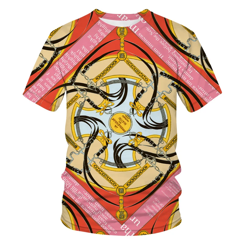 

Luxury Royal Gold Chain Baroque Summer Men's T Shirt New 3D Printing Gold Rock Oversized Outdoor Loose Short Sleeve Unisex 2022
