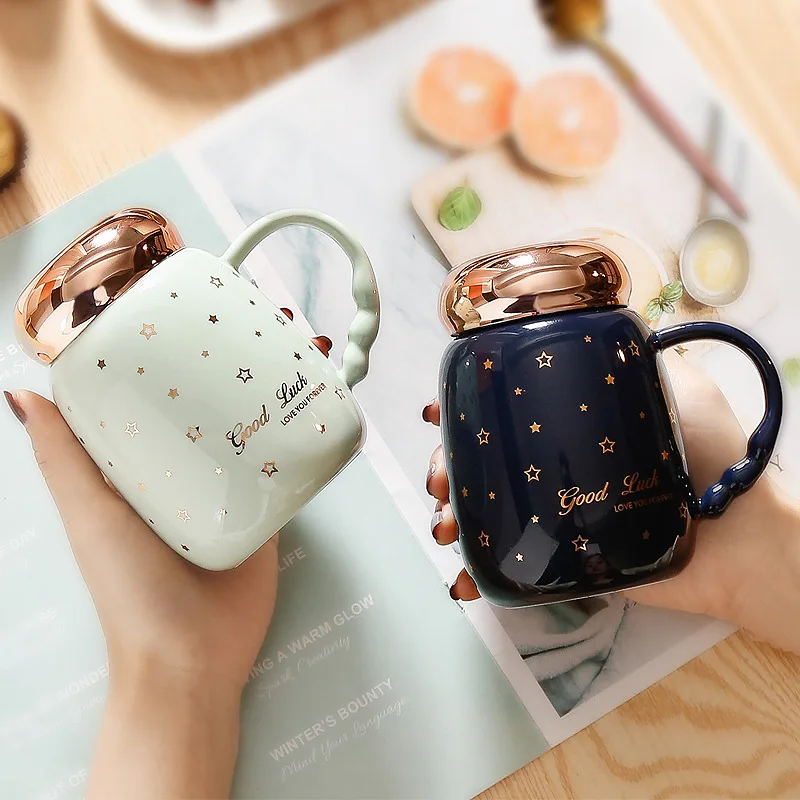 

Cup Gypsophila Lid Coffee Water Portable Tableware Creative Breakfast Mug Gift Cup Tea With Porcelain Ceramic Handgrip Christmas