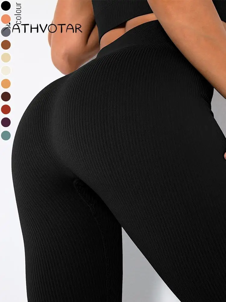 

ATHVOTAR Seamless Yoga Pants Women Sexy Butt Lift Sports Leggings Solid Workout Push Up Pants Stretchy Athletic Gym Clothing