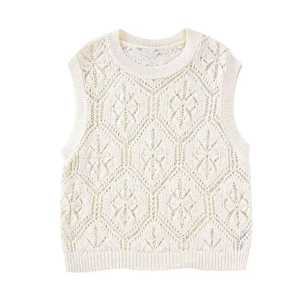 

2022 Fitted Slim Jacquard Mesh Women Fashion Knitting Ribbed Tank Tops Vintage Wide Straps Female Camis Mujer
