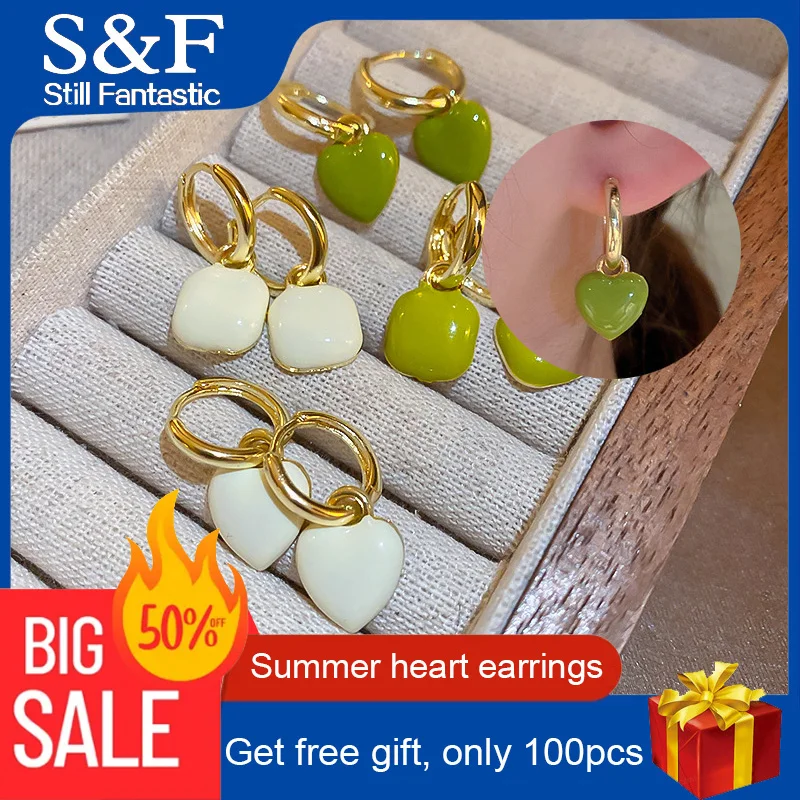 

2023 Trending Drop Dangle Earrings For Women Kpop Fashion Girls Jewelry Cute Aretes De Mujer Aesthetic Enamel Heart Accessories