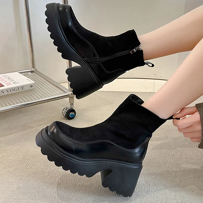 Замшевые женские зимние ботильоны на высоком каблуке трендовые ботинки Челси 202