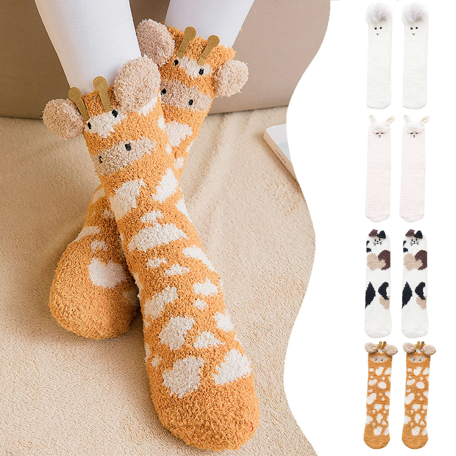 

Christmas Stockings for Family Womens Winter Coral Fleece Socks Thickened Warm Sleeping Floor Socks over Knee Socks Bow