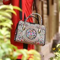 leimande women retro handbag hand embroidery ethnic style high quality exquisite messenger bag high capacity tote