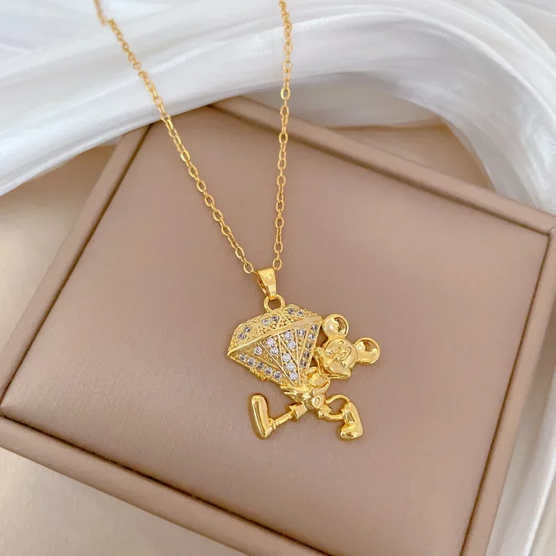 Титановая сталь Микки Маус горный хрусталь кулон ожерелье мультфильм женское