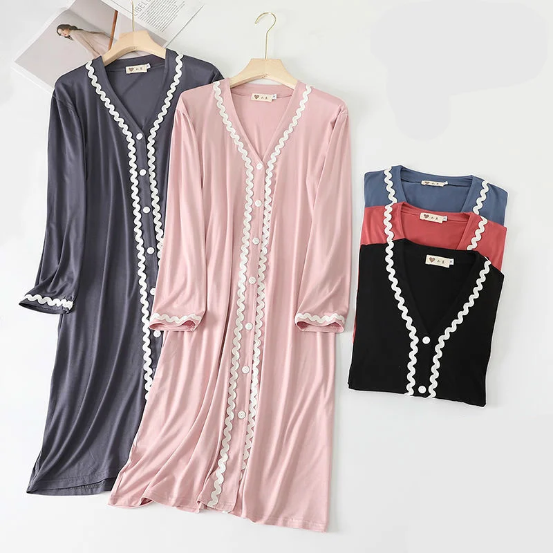 

Maternity Dress Nightgown Modal Button Nursing Nightwear For Pregnant Women Breastfeeding Pregnancy Dress Pajamas Plus Size 2021