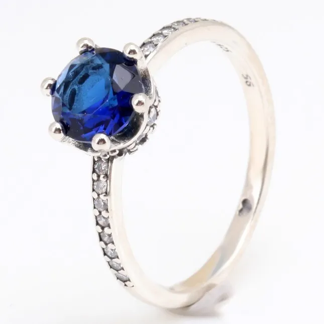 

Authentic 925 Sterling Silver Blue Sparkling Crown With Crystal Ring For Women Wedding Party Gift Europe Fashion Jewelry