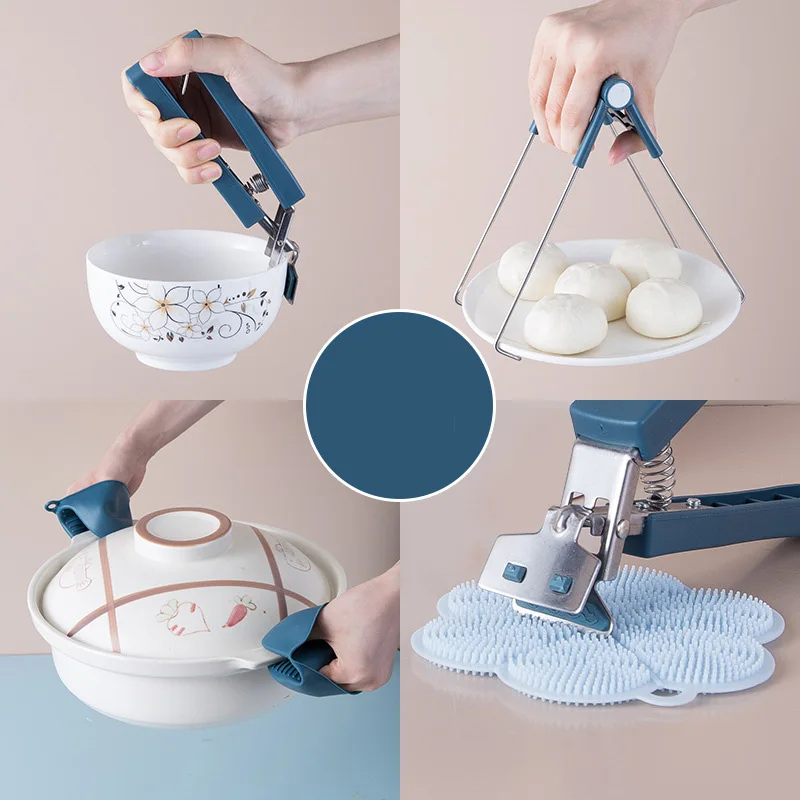 

Зажим для чаши с защитой от ожогов, устойчивый к высоким температурам, нескользящий зажим для посуды из нержавеющей стали, инструмент для ку...