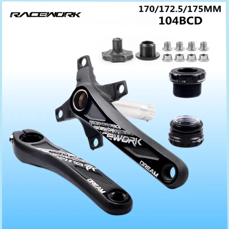 

RACEWORK 104BCD Bicycle Crankset Aluminum Alloy Bottom MTB Bike Parts 170mm 172.5mm 175mm Black Crank Compatible SRAM