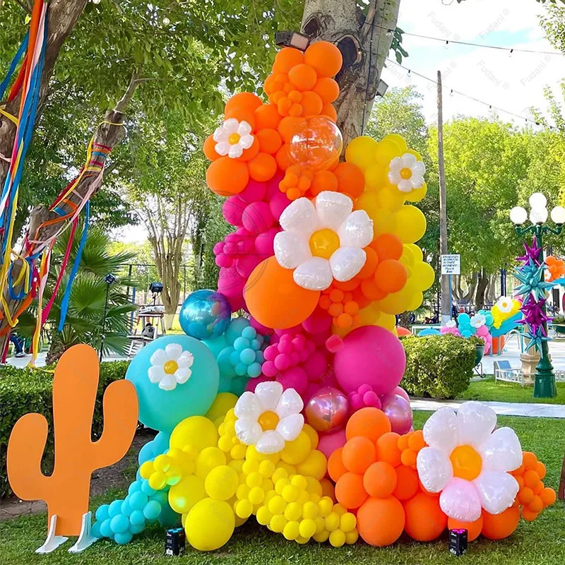 

174PCS Outdoor Daisy Balloon Garland Wedding Arch Suit Pink Yellow Orange Blue Flower Balloon Baby Birthday Photo Props