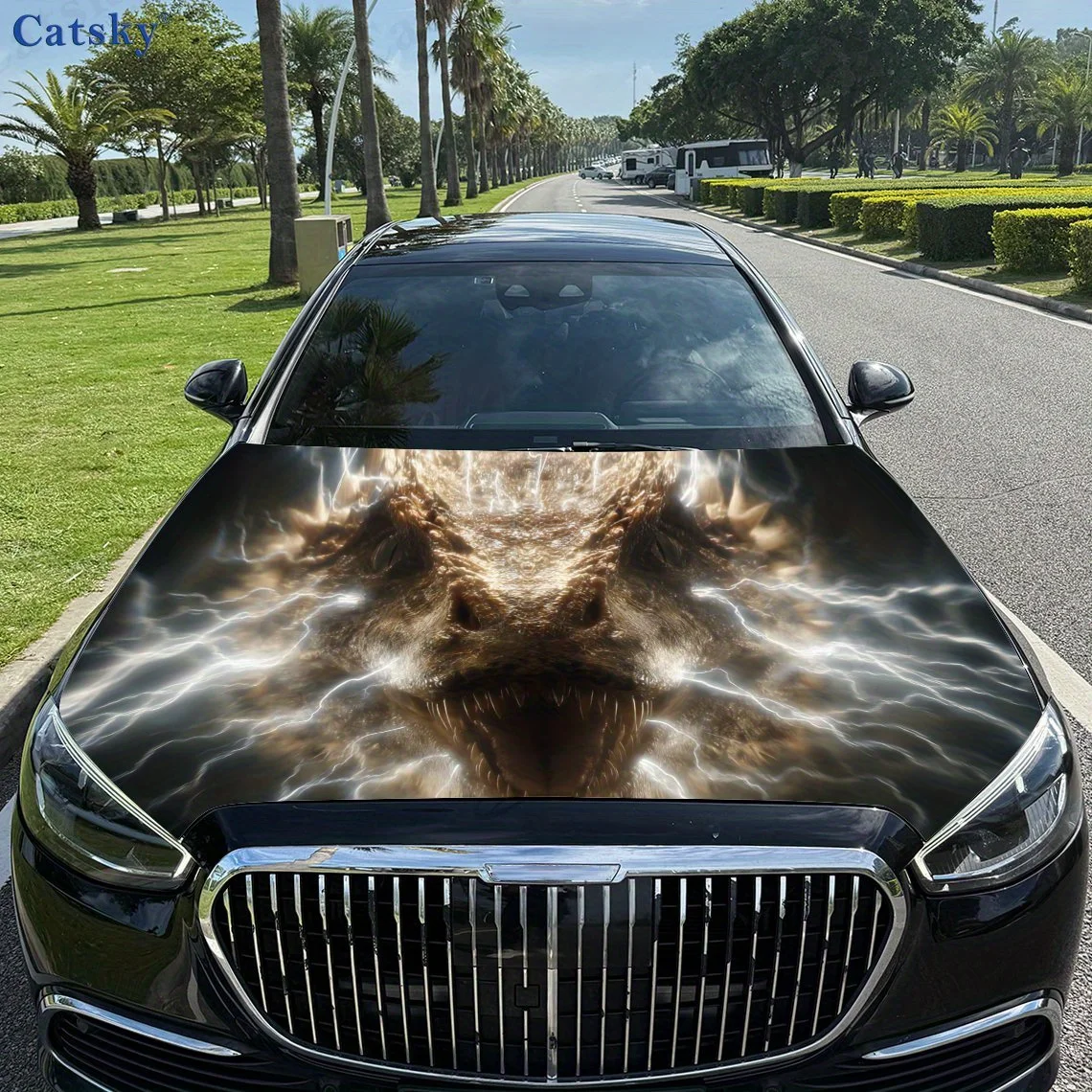 Фото Принт Fierce Dragon, наклейки на капот автомобиля, водонепроницаемая самоклеящаяся наклейка на капот автомобиля из ПВХ, защитные наклейки для украшения капота автомобиля, авто №1