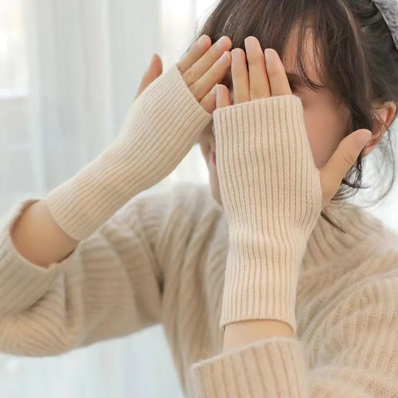 

Новые женские вязаные перчатки на полпальца, короткие однотонные перчатки без пальцев, повседневные Мягкие осенне-зимние теплые рукавицы для девушек