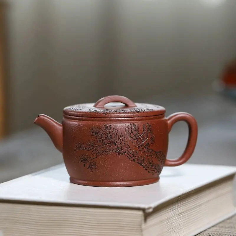 

Yixing purple clay pot raw mine downslope mud pine wind Han tile handmade purple sand pot kung fu tea ceremony household tea set