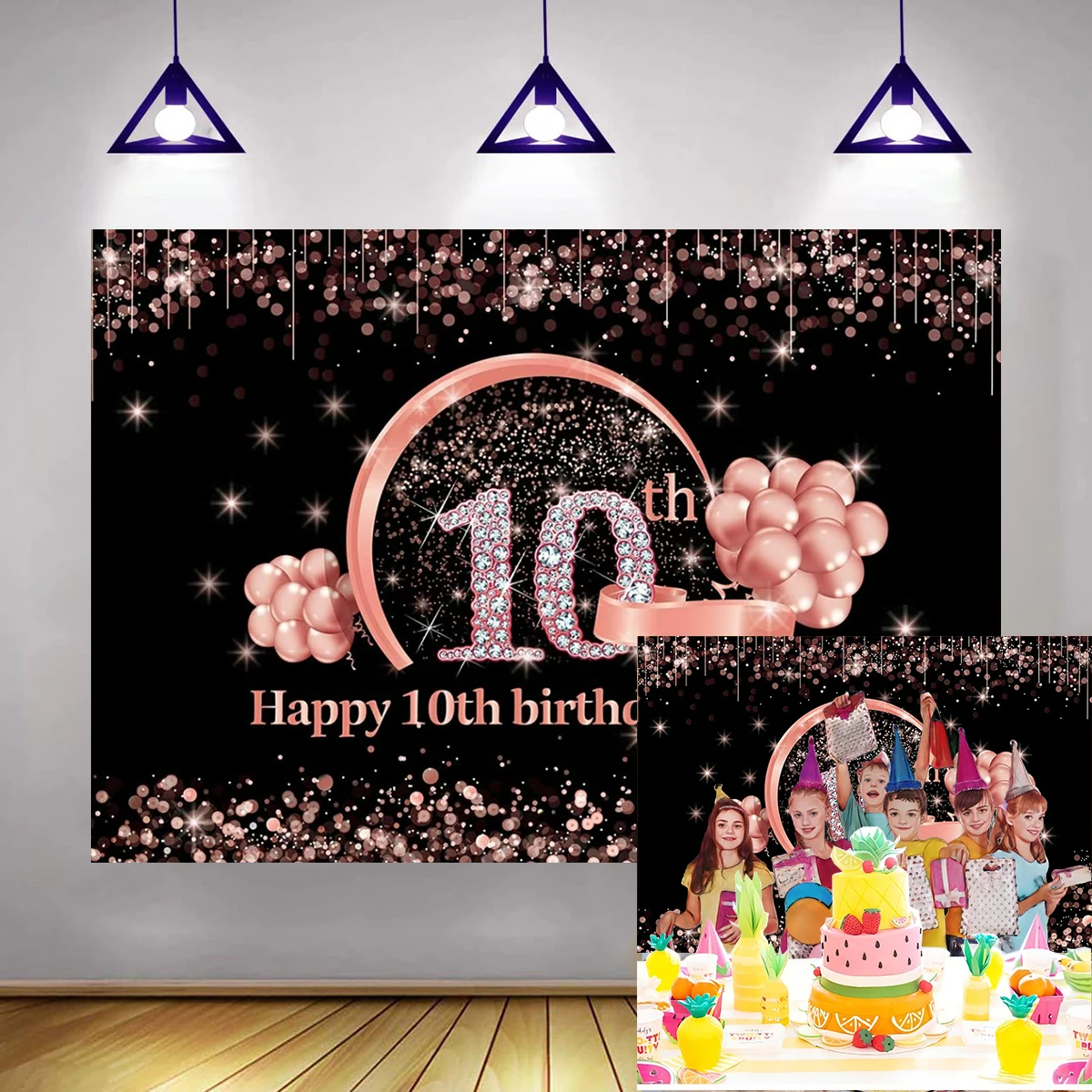 

Фон для празднования 10-го дня рождения из розовой желтой ткани декорация для фотосъемки воздушные шары фотосъемка баннер фон