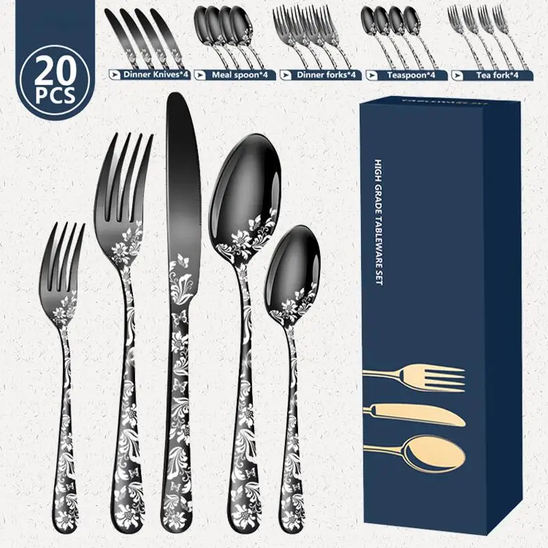 

Upgrade Your Dining Experience with our Patterned Stainless Steel Cutlery Set - Choose from 5 or 20 Piece Sets