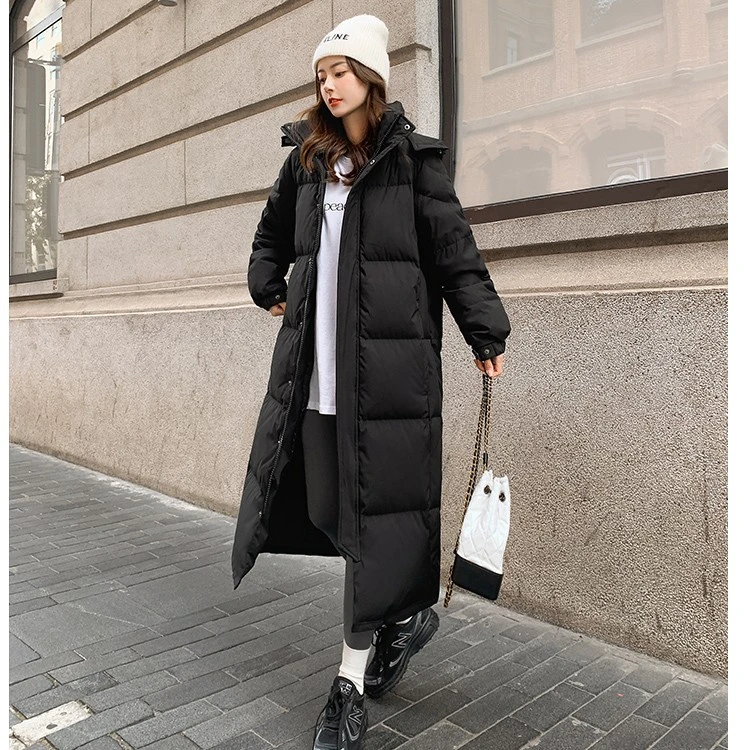 

Y2K зимняя длинная куртка на утином пуху, женские парки с капюшоном, черное свободное плотное теплое женское пуховое пальто, модная повседневная ветрозащитная верхняя одежда