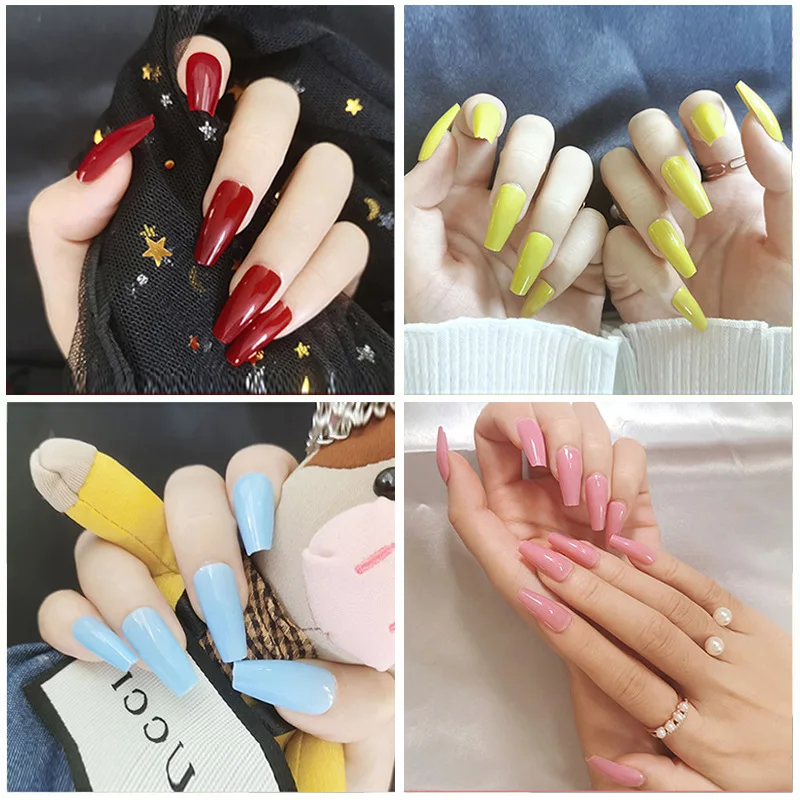 

24 / Box Removable Fake Nail Color Plus Long Coffin Nail Art Tips Beauty Nails Artificial Fake Nail Art
