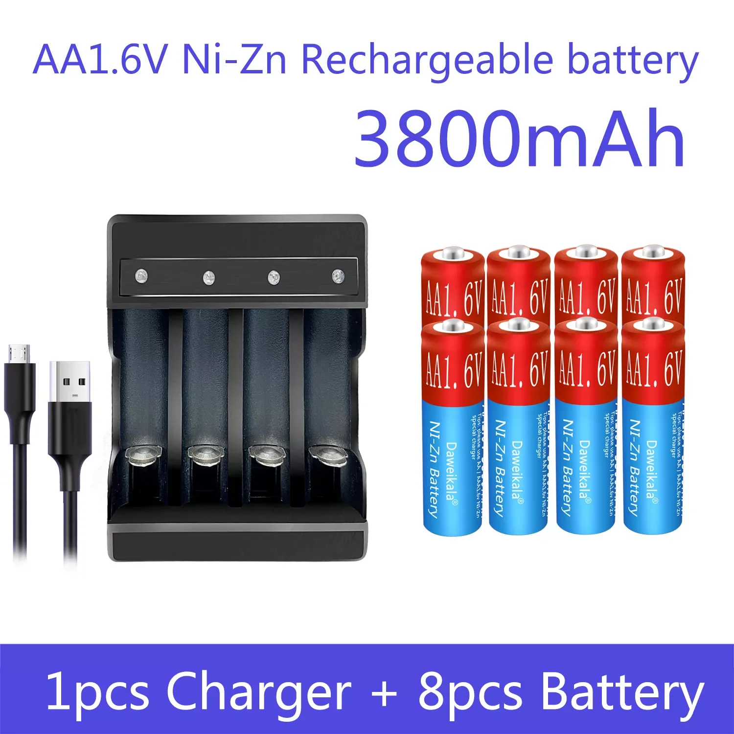 

AA Rechargeable Batteries Ni-Zn 3800mAh 1.6V NiZn Battery for toys MP3 Solar Lights Digital Camera MP4 RC car with 1 USB Charger