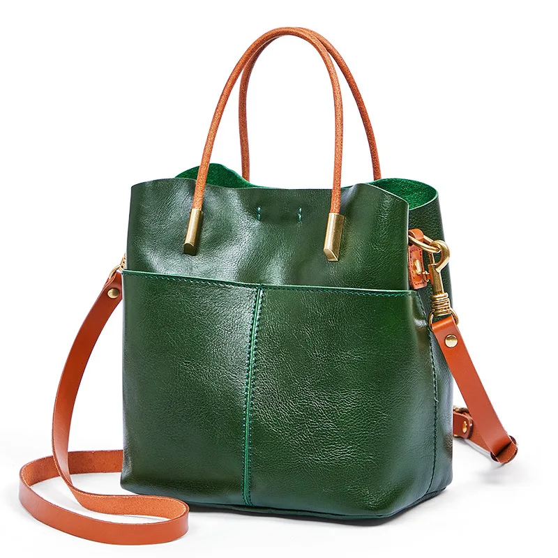 2023 New Cowhide Handbag French Multi Layer Leather Vintage Handmade Bag Single Shoulder Crossbody Women's Bag