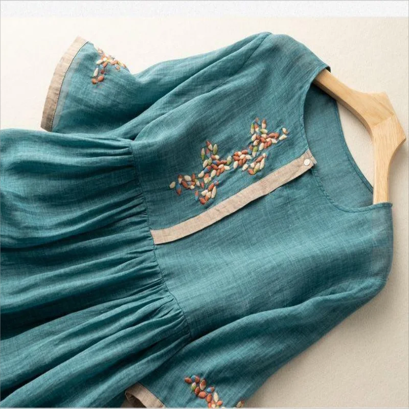 Женское винтажное платье с высокой талией хлопковый сарафан коротким рукавом и