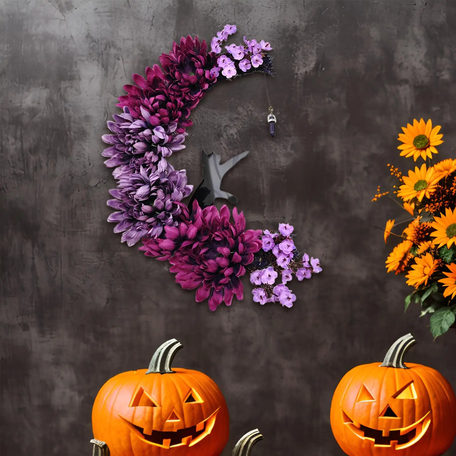 

Halloween Moon and Cat Wall Door Wreath Ornament Sturdy Party Supplies for Porch