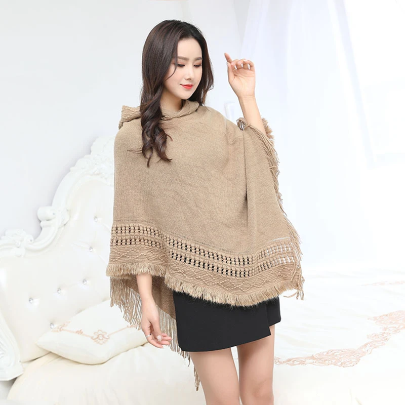 

New Women Ladies Cloak Tassel Cape Coat Fringe Poncho Oblique Stripe Coat Bohemian Shawl Scarf Vintage Women Coat