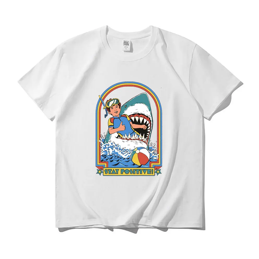 

This Is Me Funny Stay Positive Shark Attack Retro Comedy T-shirts Men Women Fashion Pure Cotton Tee Shirt Summer Short Sleeve