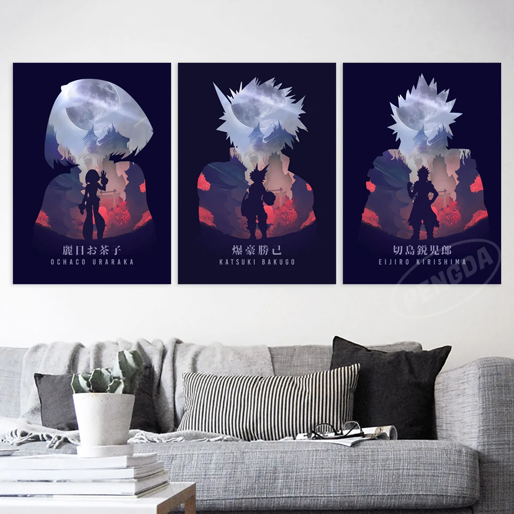 

Холст домашний декор My Hero Академия принты Ochaco Uraraka живопись Bakugou Katsuki постер настенное искусство аниме картины для гостиной
