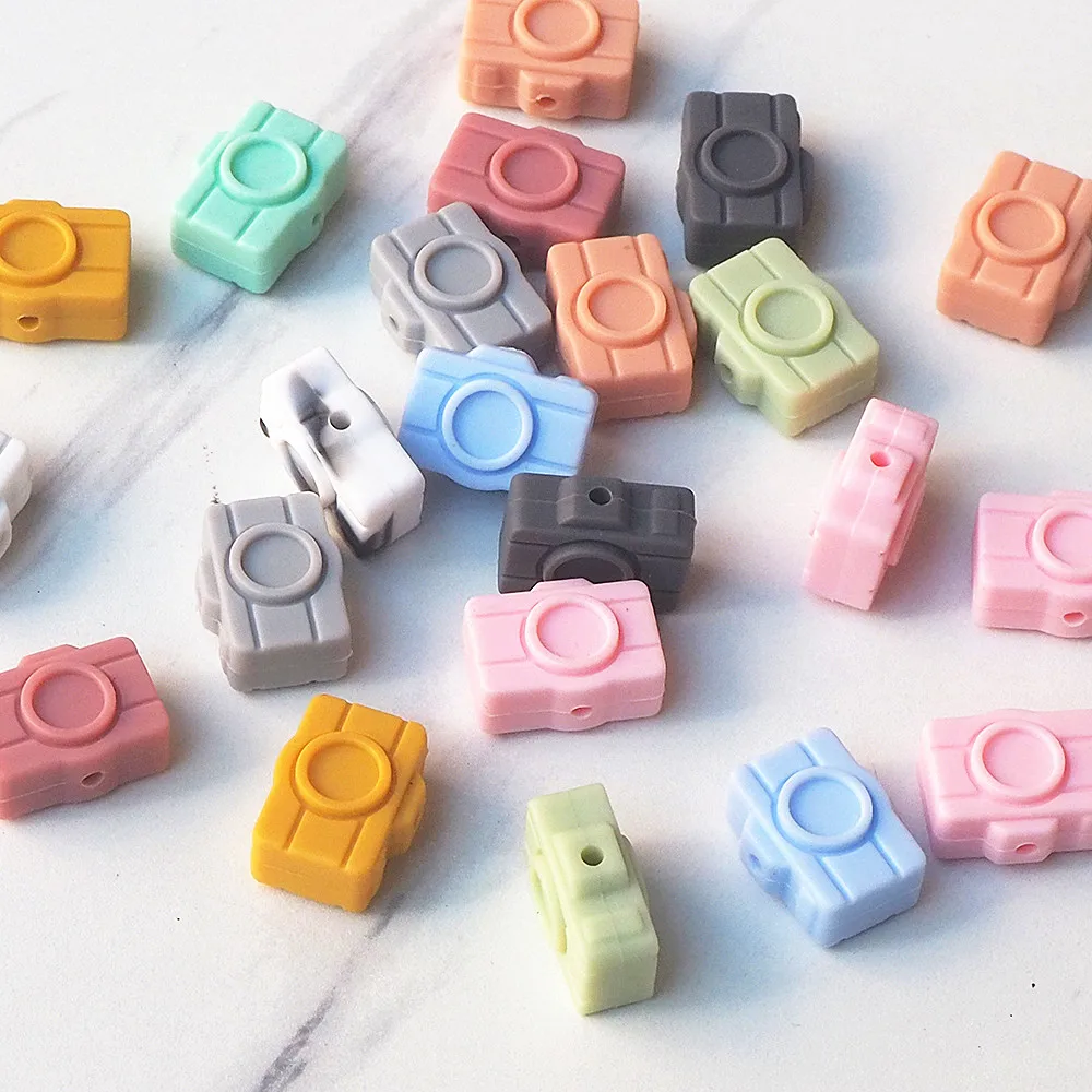 

Chenkai 50pcs Camera Shape Silicone Beads BPA Free Beads Baby Teething Infant Chewable Dummy Necklace Pacifier Chain Accessories