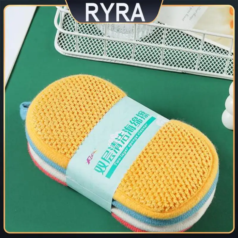 

Двусторонняя губка, домашний очиститель, экономные инструменты для уборки, интимный шнурок, дизайн 4 шт., зернистость, многоразовые салфетки