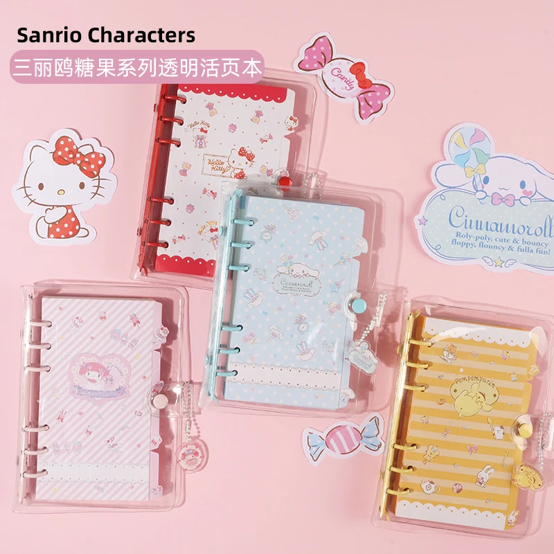 

Sanrioed Kawaii Candy Series Hand Ledger Cinnamoroll My Melody Transparent Pvc Cute Cartoon Loose-Leaf Book Notebook