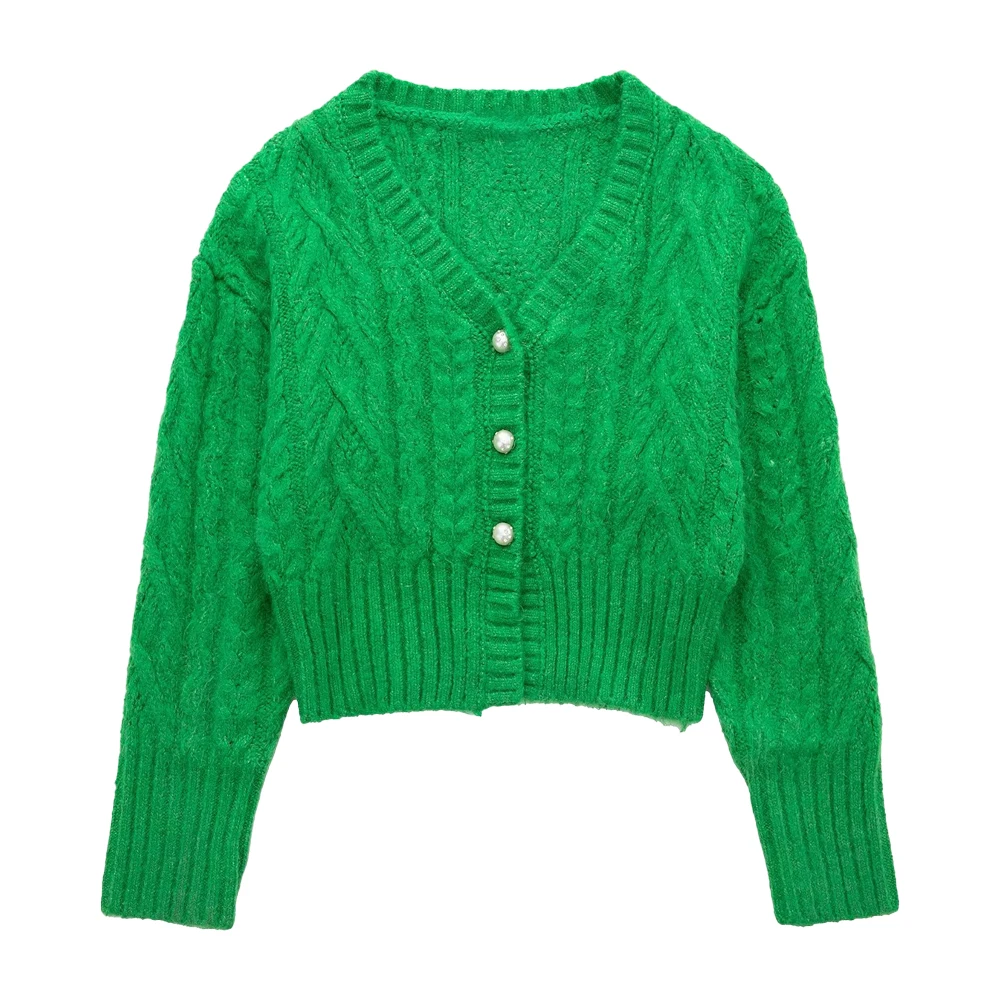 

Женский укороченный вязаный кардиган с V-образным вырезом