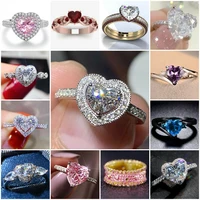 elegant heart big pink stone ring charm jewelry women cz wedding s promise engagement ladies accessories gifts fashion