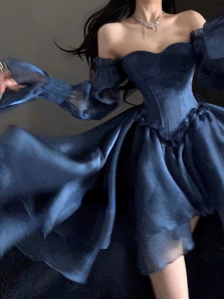 

2023 Summer Elegant Fairy Dress Women Solid Irregular Ruffles Princess Dress Female Party One Piece Dress Evening Causal Clothes