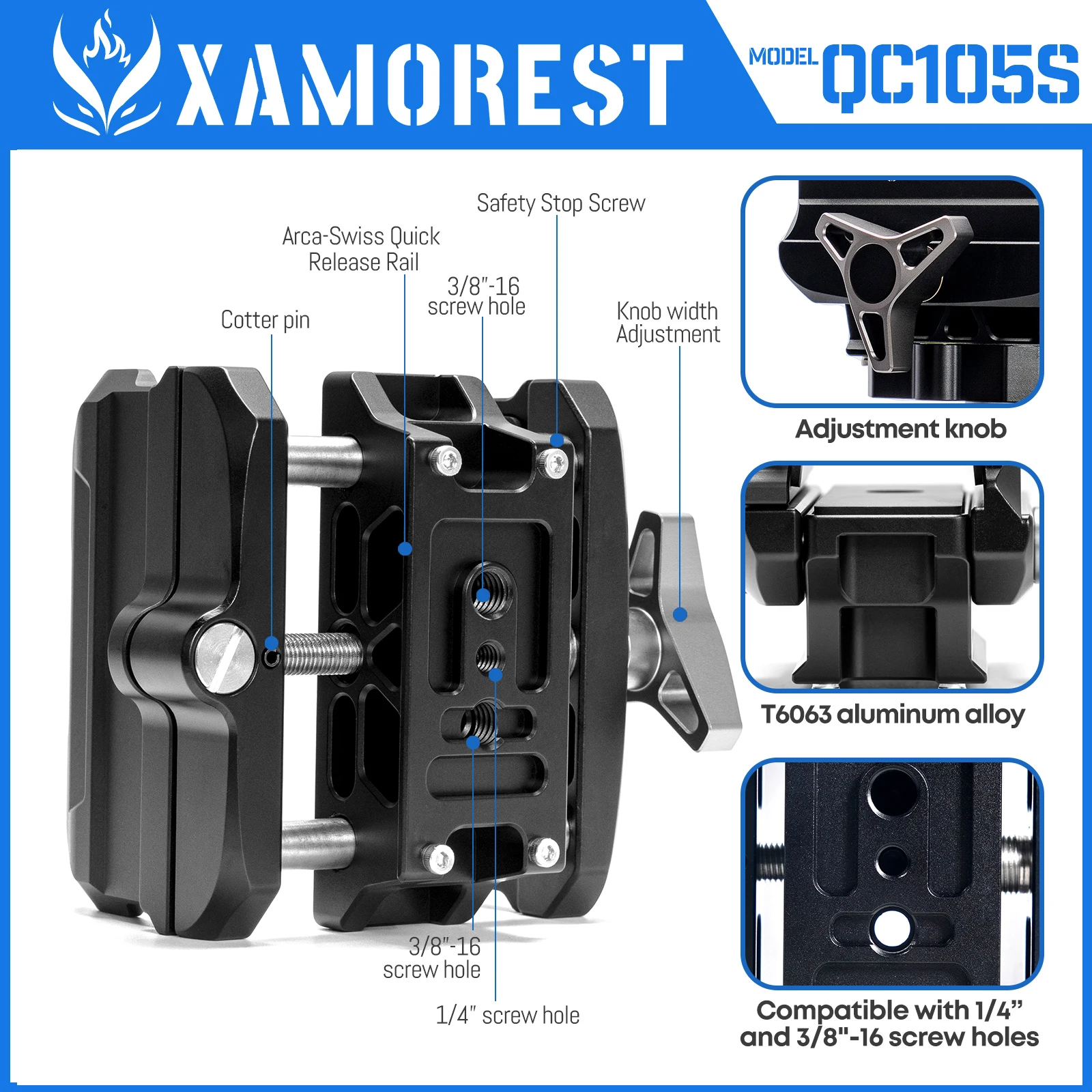 XAMOREST QC105-S Jagdstativklemme, Arca-Swiss Sattelhalterung, ±25 °   verstellbare konische Rohrklemme (art.: 3920d16404258) - 3920d16404258