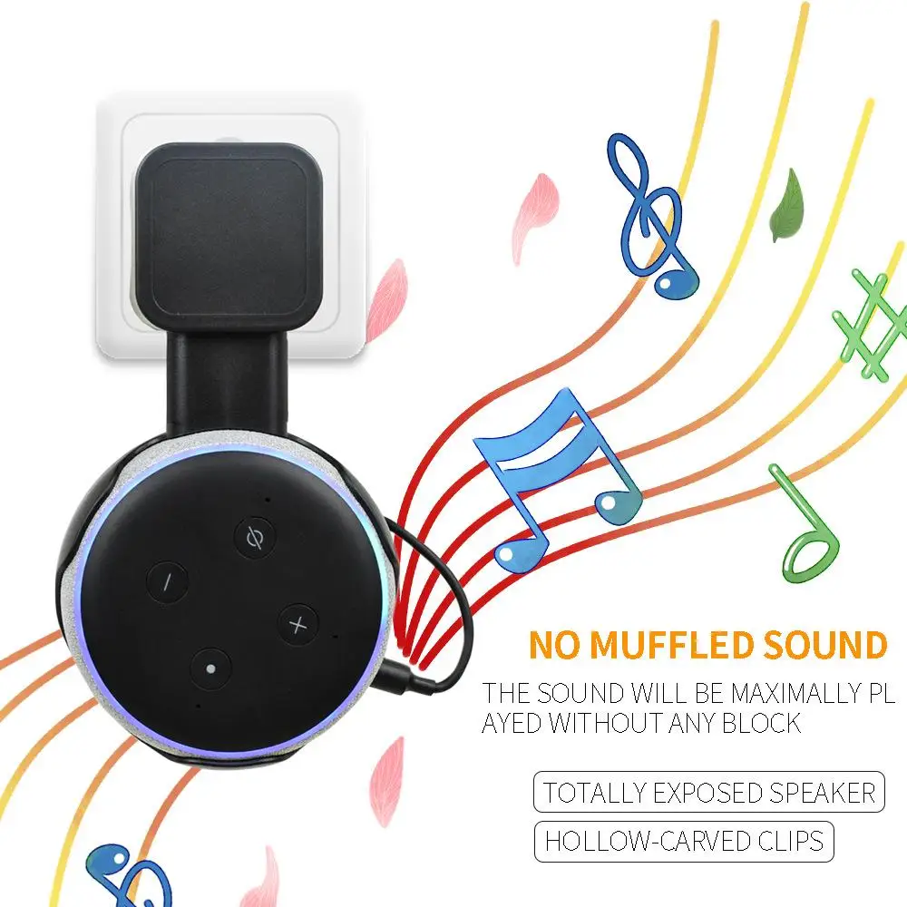 

Wall Mount Holder Stand Space-Saving for Echo Dot 3 Speaker Built-in Cable Audio Bracket Outlet Hanger Rack Case Plug Bedroom