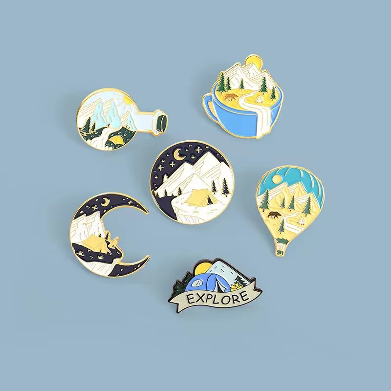 Эмалированная заколка с изображением гор звездная ночь отворот металлические