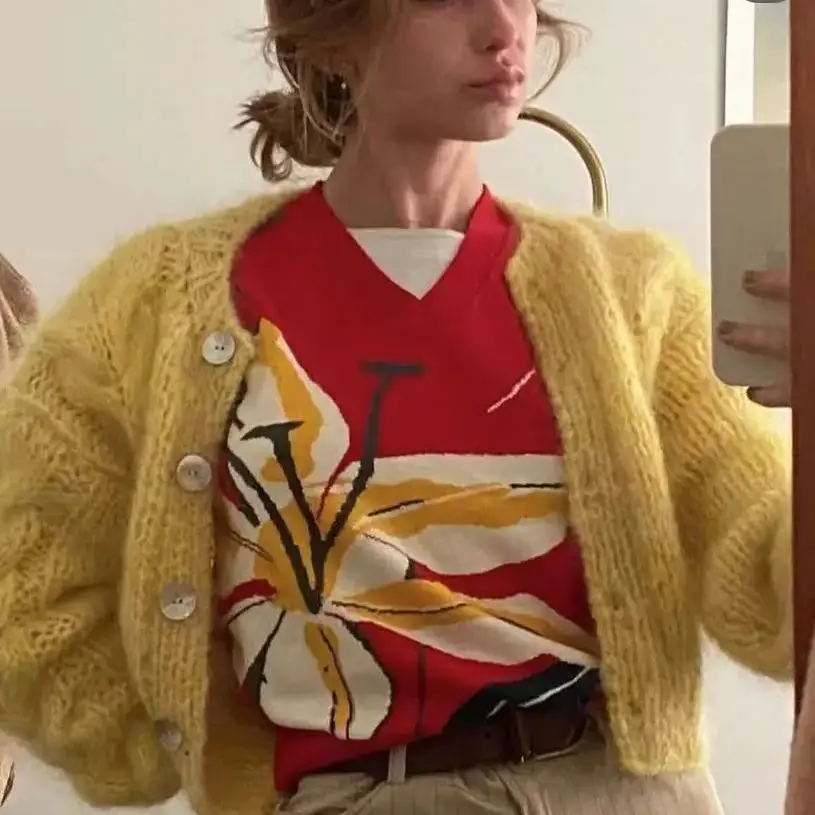 Новинка весна-осень 2024 модный темпераментный тонкий жареный вязаный кардиган