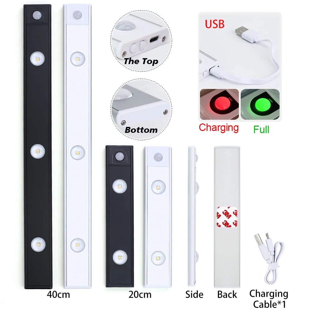 Ultra Thin LED Under Cabinet Light PIR Motion Sensor LED USB Rechargeable Kitchen Cabinets Lighting Aluminum LED Night Light