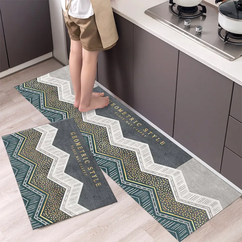 3D Printing Geometric Kitchen Mat Home Light Luxury Entrance Doormat Bathroom Door Floormat Living Room Sofa Floor Long Rug Mats